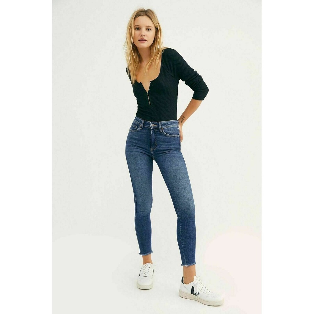 We the‎ Free High Rise Skinny Crop Jeans Raw Hem sz 25 Free People Anthropologie
